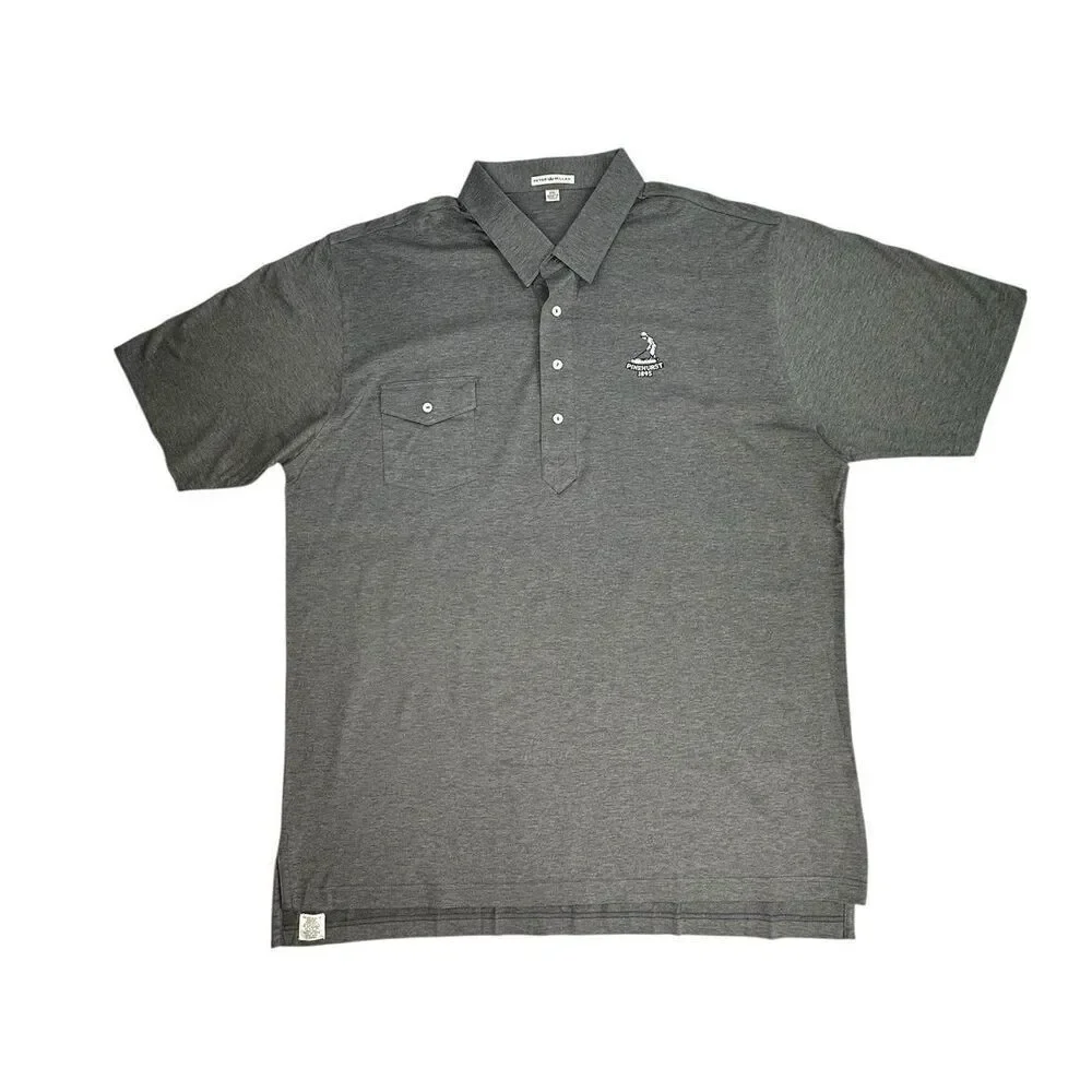 Peter Millar Pinehurst 1895 Golf Polo Heather Gray Cotton Shirt Men’s Size XXL